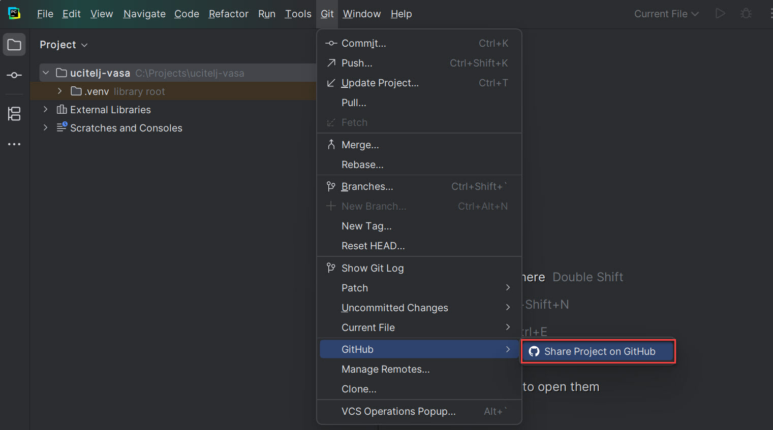 Share Project on GitHub dialog sa popunjenim poljima-3